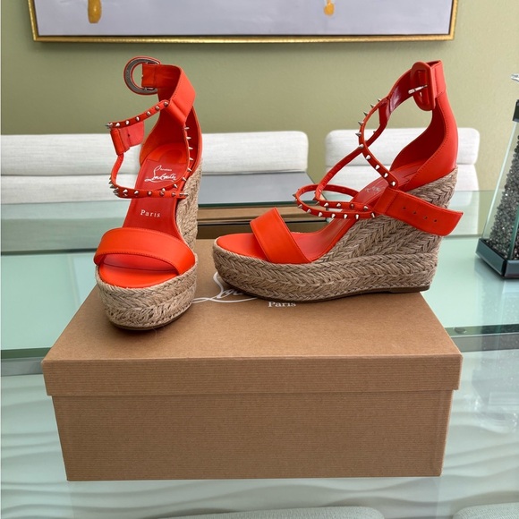 Authentic Christian Louboutin Chocozeppa Spikes 120 Vibrant Orange Platform - Picture 3 of 9
